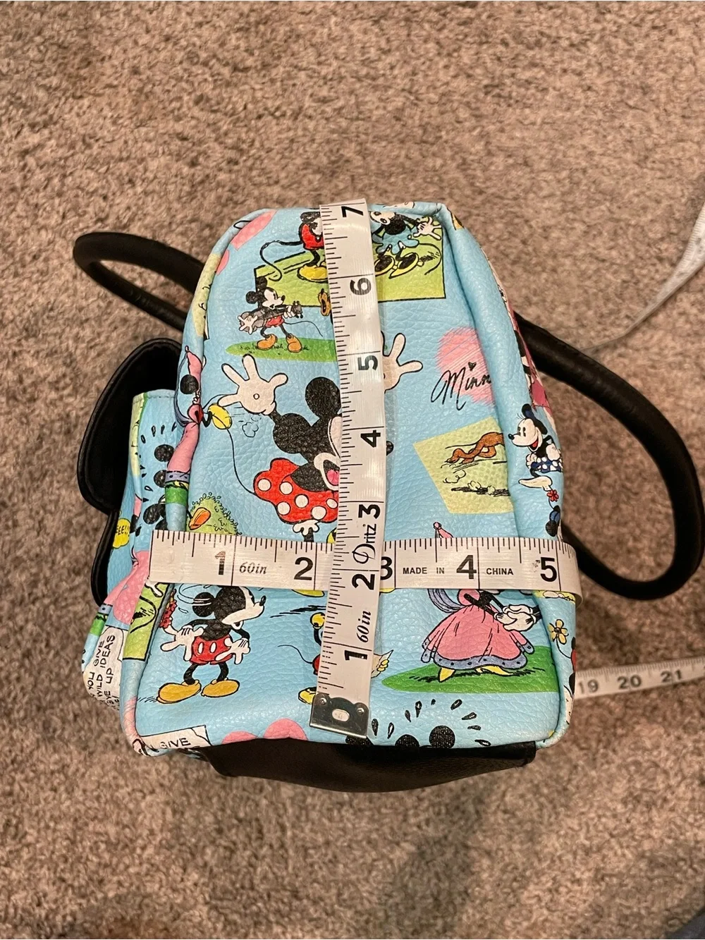 Light Blue Disney Cartoon Print Satchel Shoulder Bag with Black Handles